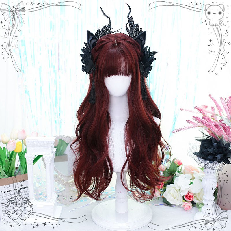 60cm Long Curly Dark Red Fashion Lolita Cosplay Wig - lemailwigs
