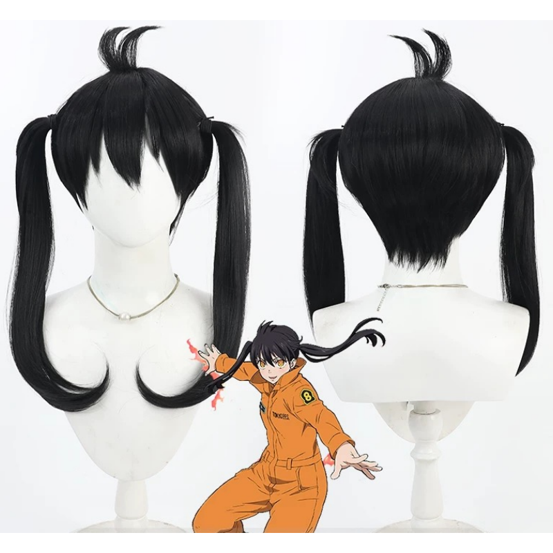 FireForceKotatsuTamakiLongStraightPonytailBlackCosplayWigs_1