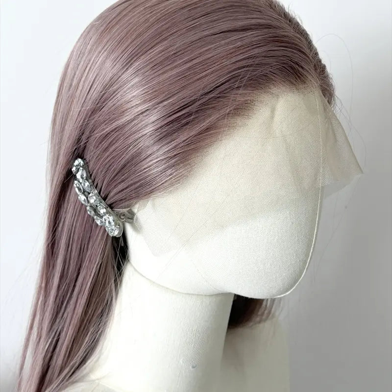 L-email Wig 80cm Dusty Milk Tea Pink Front Lace Wig
