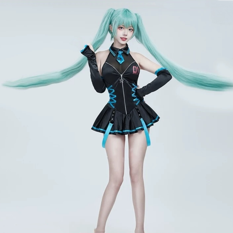 L-emailWigHatsuneMikuOne-pieceBlackSwimsuitCosplayCostume_5