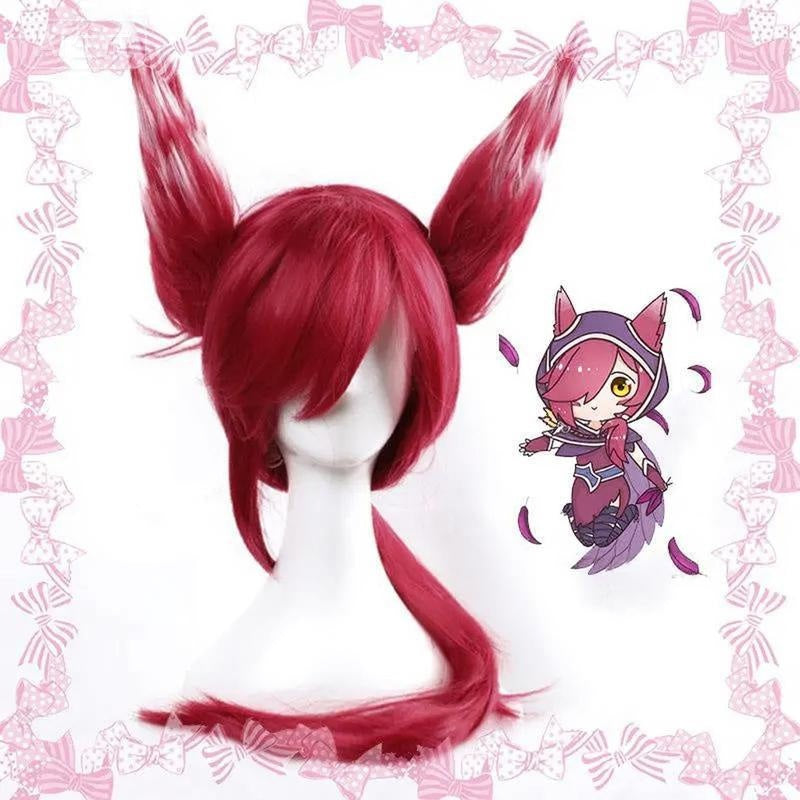 L-email Wig LOL Xayah Long Red Mixed White Cosplay Wig With Ears