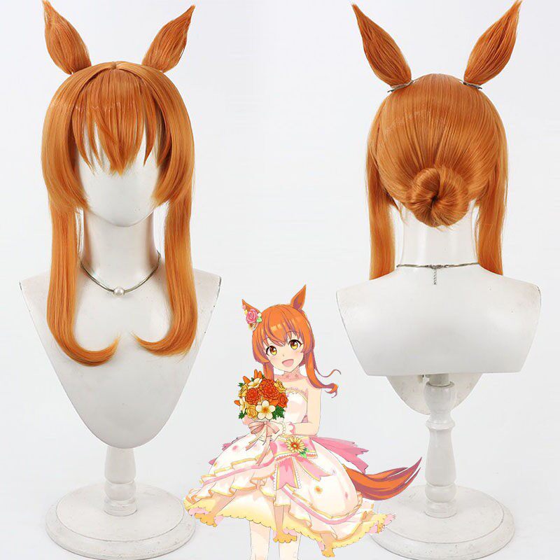 L-email Wig Umamusume: Pretty Derby Mayano Top Gun Wedding Orange Cosplay Waig Ears Tail