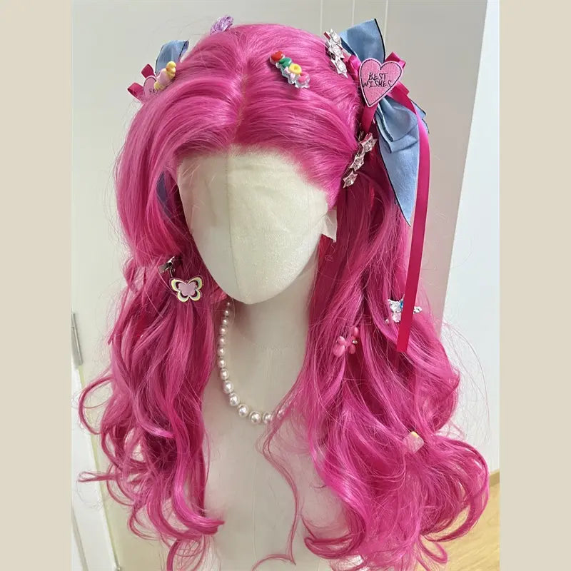 L-email Wig Vivid Hot Pink Large Front Lace Cosplay Wig
