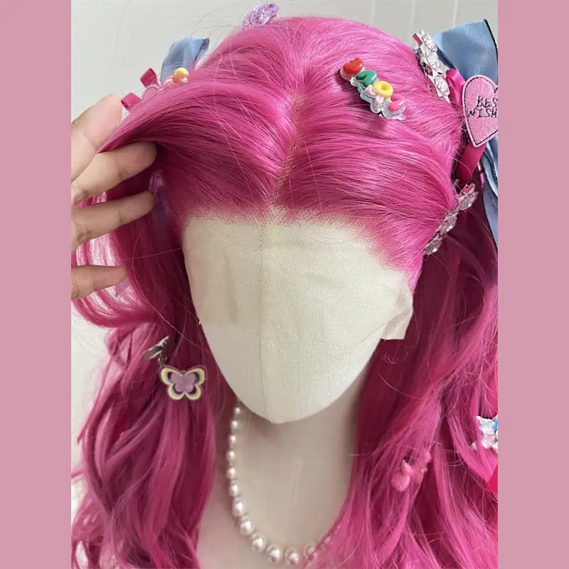 L-email Wig Vivid Hot Pink Large Front Lace Cosplay Wig