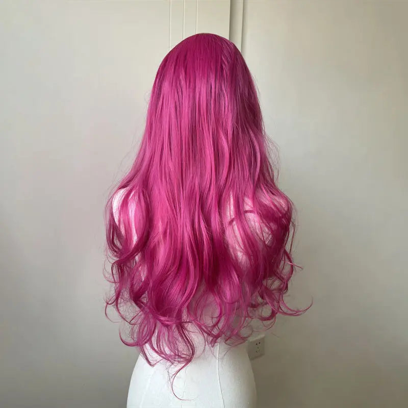 L-email Wig Vivid Hot Pink Large Front Lace Cosplay Wig