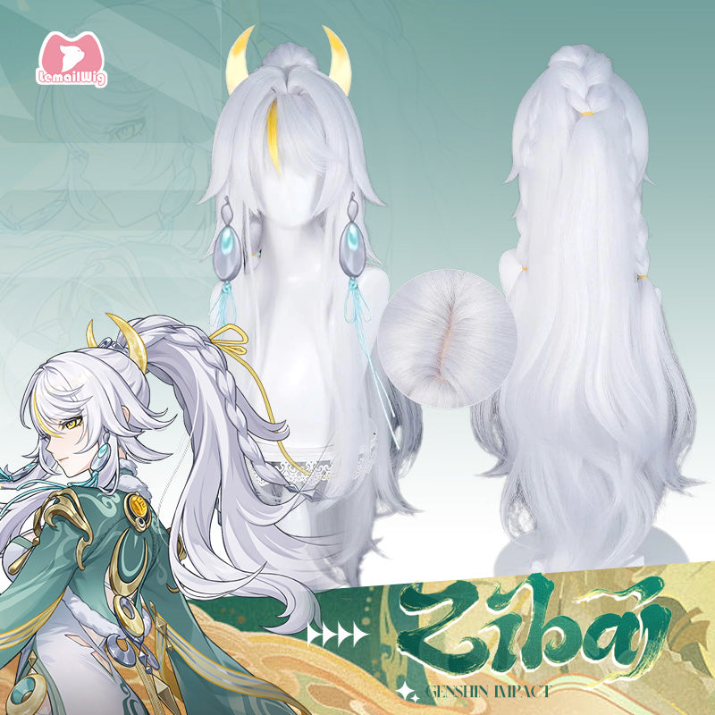 L-email Wig Genshin Impact Zibai White Cosplay Wig