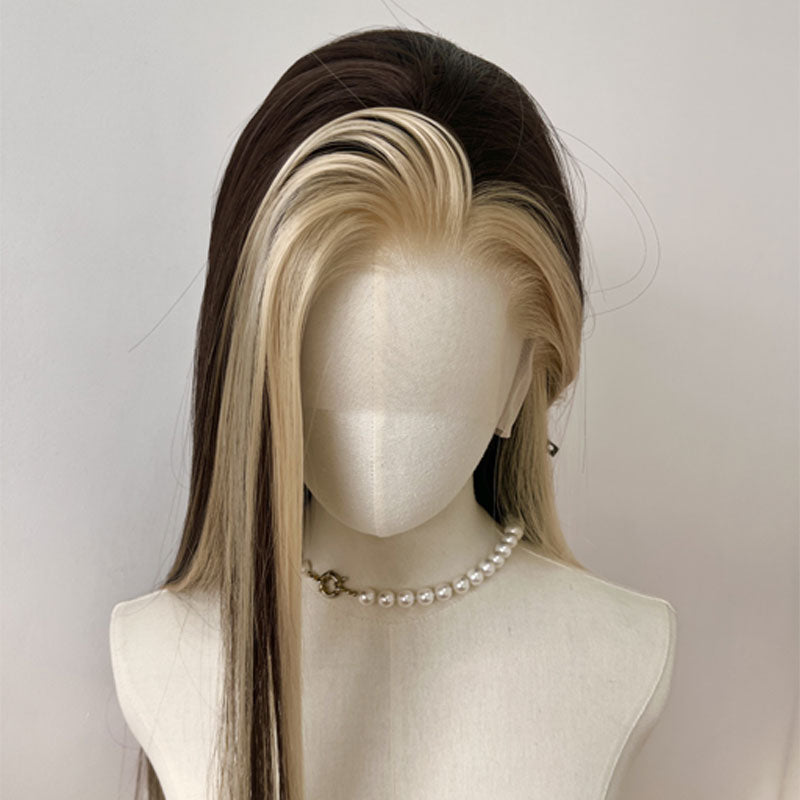 L-email Wig Gold Brown 13×4 Hand Hook 60cm Long Straight Front Lace Wig