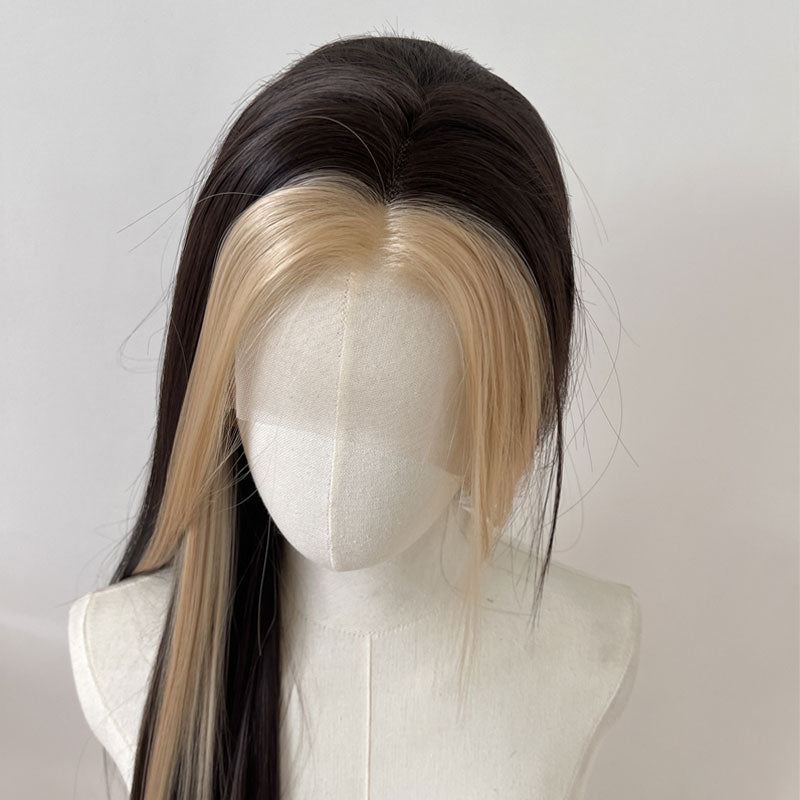 L-email Wig Gold Brown 13×4 Hand Hook 60cm Long Straight Front Lace Wig