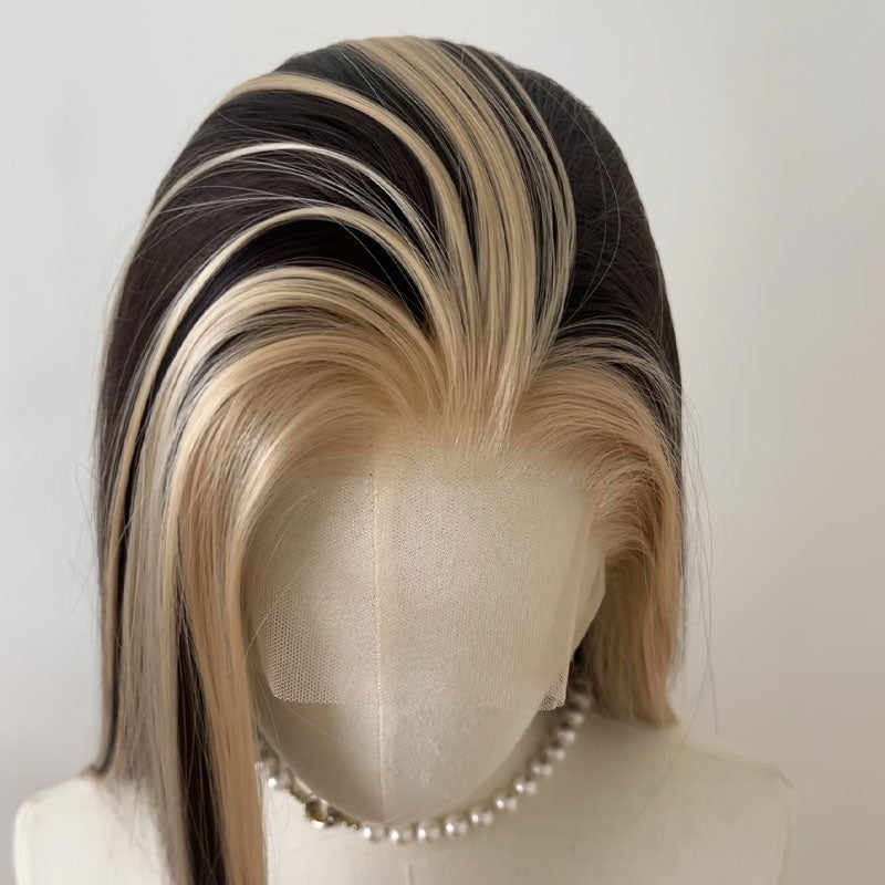 L-email Wig Gold Brown 13×4 Hand Hook 60cm Long Straight Front Lace Wig