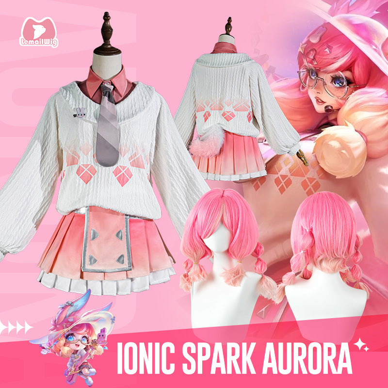 L-email Wig LOL Golden Spatula Ionic Spark Aurora Pink Cosplay Costume Wig Set