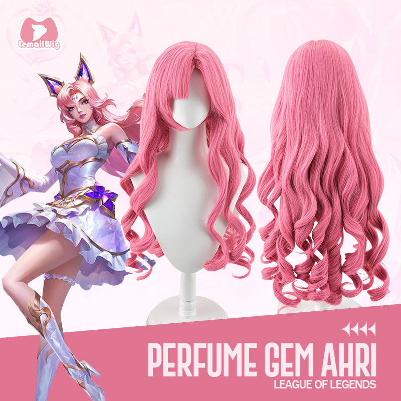 L-email Wig League of Legends Prestige Perfume Golden Spatula Gem Ahri Cosplay Costume Wig 