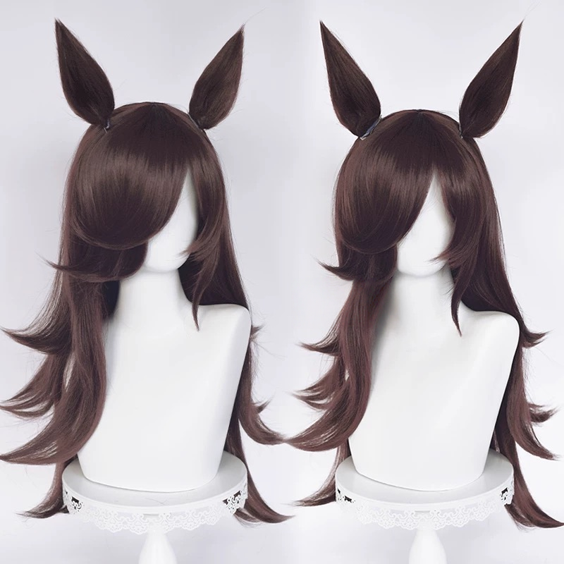 L-email Wig Pretty Derby Rice Shower Brown 75cm Cosplay Wig And Tail Ears 02