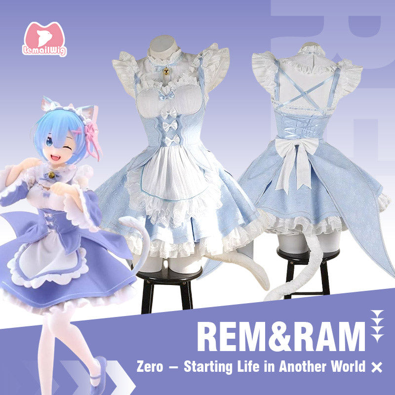 L-email Wig Re:Zero Rem Ram Maid Dress Cosplay Costume