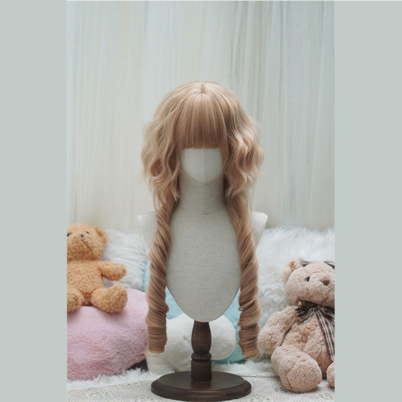 L-email Wig Sweet Lolita Long Curly Wig with Bangs - Synthetic Spiral Ringlet Cosplay Wig