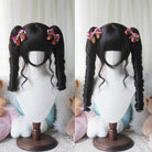 L-email Wig Sweet Lolita Long Twin Pigtail Spiral Curls Black Wig with Bangs - Synthetic Ringlet Cosplay Wig