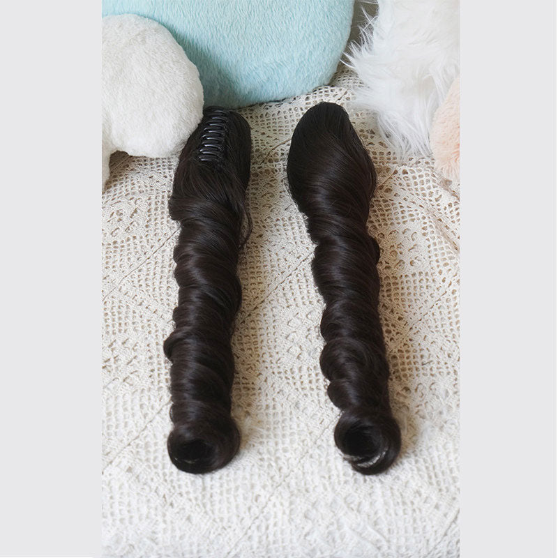 L-email Wig Sweet Lolita Long Twin Pigtail Spiral Curls Black Wig with Bangs - Synthetic Ringlet Cosplay Wig