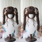L-email Wig Sweet Lolita Long Twin Pigtail Spiral Curls Brown Wig with Bangs - Synthetic Ringlet Cosplay Wig
