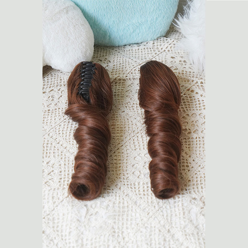 L-email Wig Sweet Lolita Long Twin Pigtail Spiral Curls Brown Wig with Bangs - Synthetic Ringlet Cosplay Wig