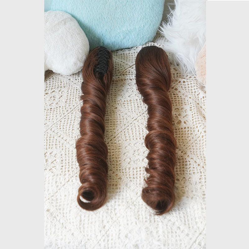 L-email Wig Sweet Lolita Long Twin Pigtail Spiral Curls Brown Wig with Bangs - Synthetic Ringlet Cosplay Wig