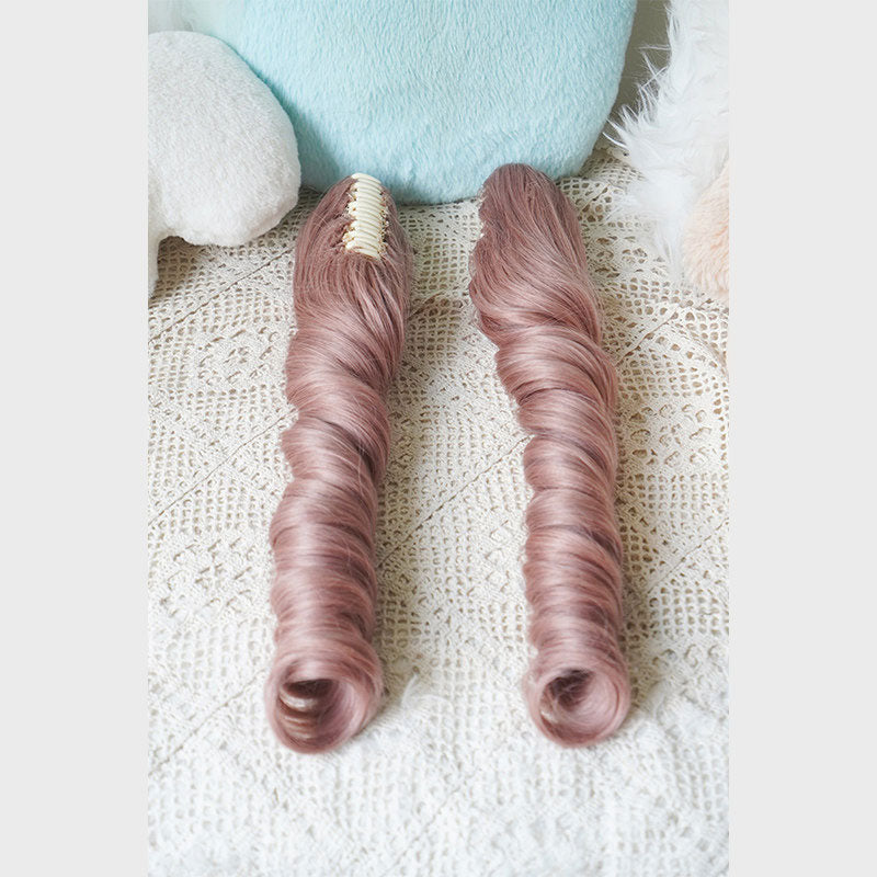 L-email Wig Sweet Lolita Long Twin Pigtail Spiral Curls Pink Wig with Bangs - Synthetic Ringlet Cosplay Wig