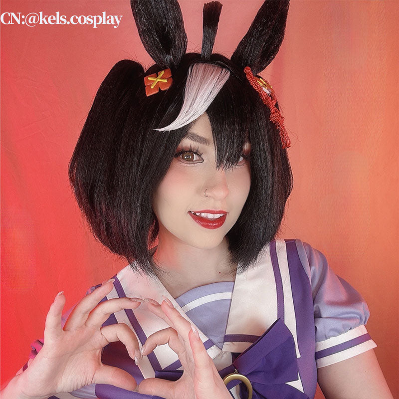 L-email Wig Umamusume: Pretty Derby Kitasan Black Double Braids Cosplay Wig