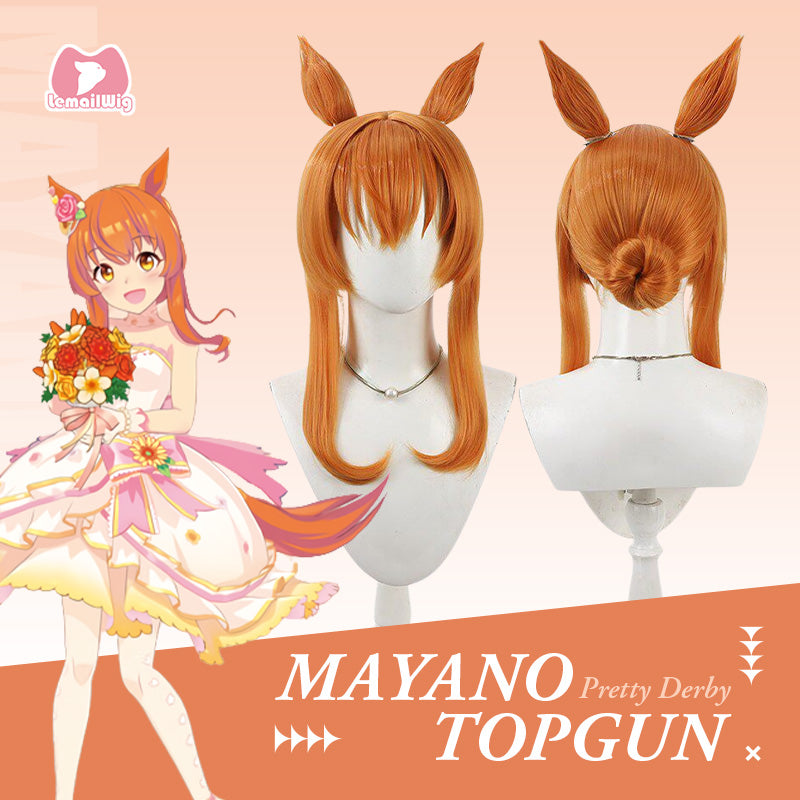 L-email Wig Umamusume: Pretty Derby Mayano Top Gun Wedding Orange Cosplay Waig Ears Tail01