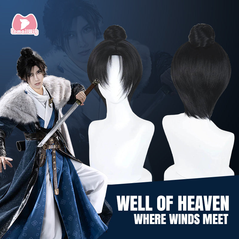 L-email Wig Where Winds Meet Well of Heaven Black 32cm Cosplay Wig