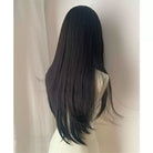 Lemailwig Black Long Straight Font Lace Wig