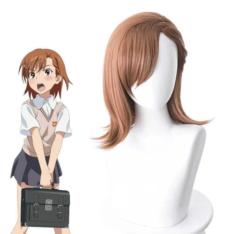 Anime A Certain Magical Index Misaka Mikoto Medium Long Brown Cosplay Wigs - lemailwigs