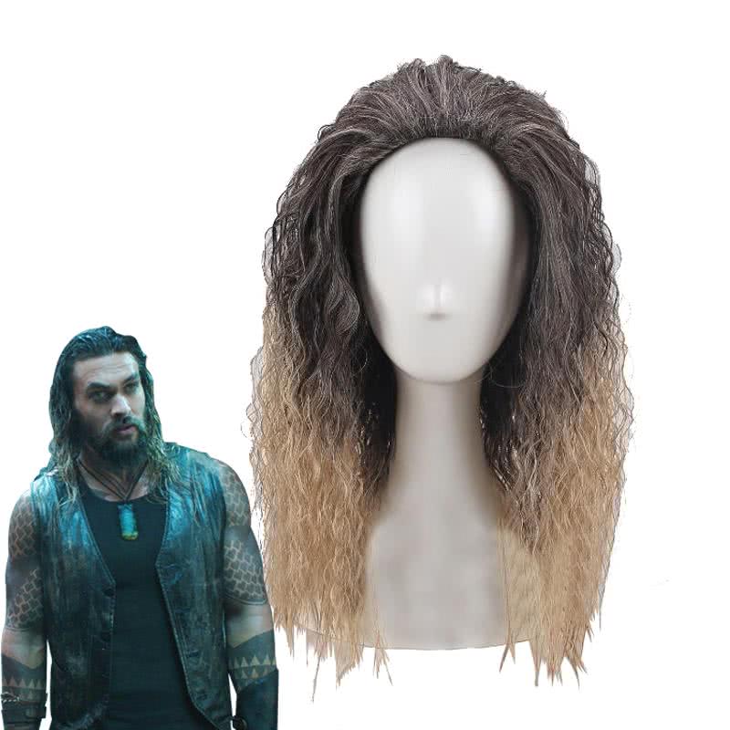 Anime Aquaman Arthur Curry Long Gradient Curly Cosplay Wigs - lemailwigs