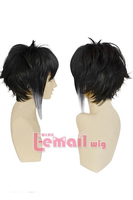 Anime Bungou Stray Dogs Ryunosuke Akutagawa Short Straight Black White Gradient Cosplay Wigs - lemailwigs