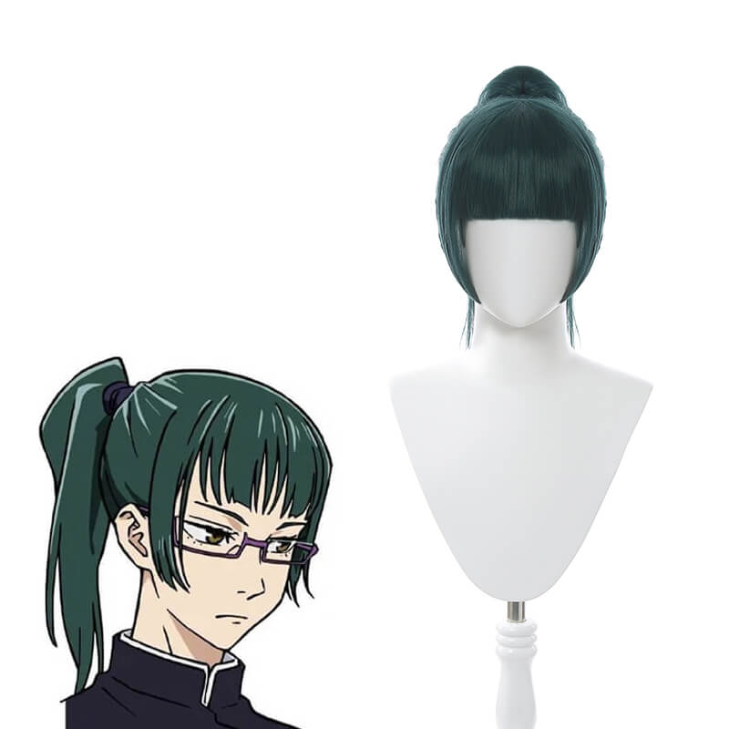Anime Jujutsu Kaisen Maki Zenin Long Straight Dark Green Ponytail Cosplay Wigs - lemailwigs