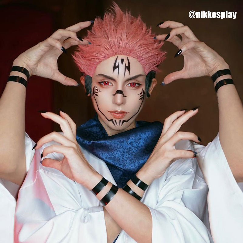 Anime Jujutsu Kaisen Yuji Itadori Pink mixed Black Short Men Cosplay Wig - lemailwigs