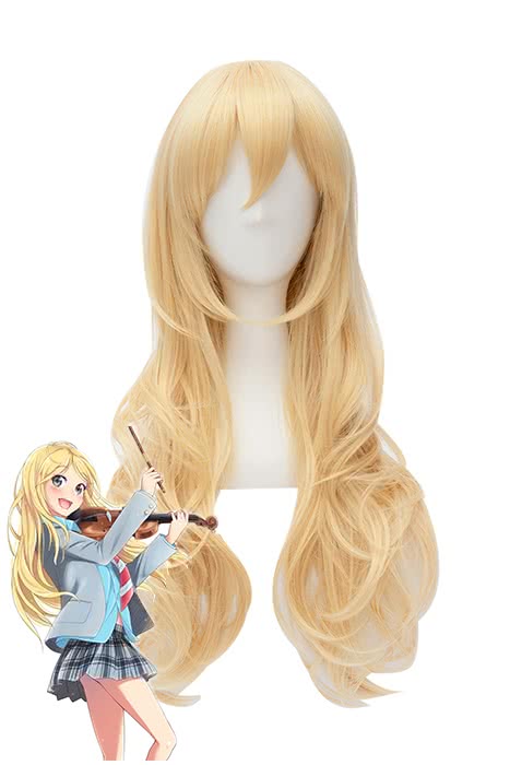 Anime Your Lie in April Kaori Miyazono Blonde Curly Long Cosplay Wigs - lemailwigs