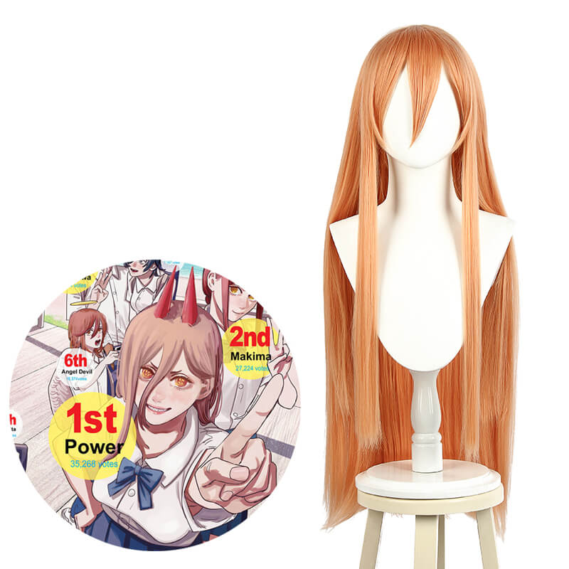 Chainsaw Man Power Long Straight Orange Halloween Cosplay Wigs - lemailwigs