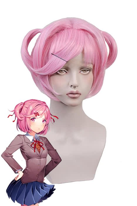 DDLC Natsuki Cosplay Wigs Pink Short - lemailwigs