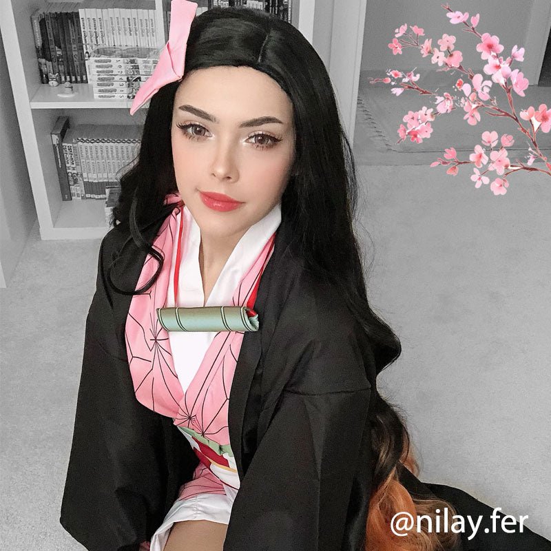 Demon Slayer / Kimetsu no Yaiba Kamado Nezuko Long Curly Gradient Cosplay Wigs - lemailwigs