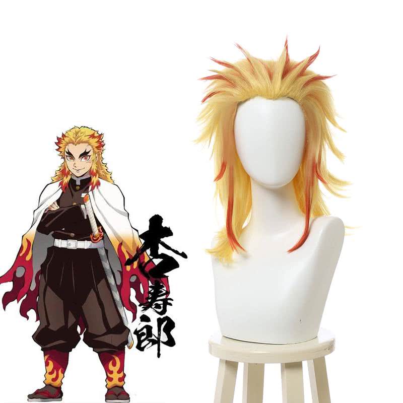 Demon Slayer / Kimetsu no Yaiba Rengoku Kyoujurou Yellow Mixed Red Ponytail Cosplay Wigs - lemailwigs