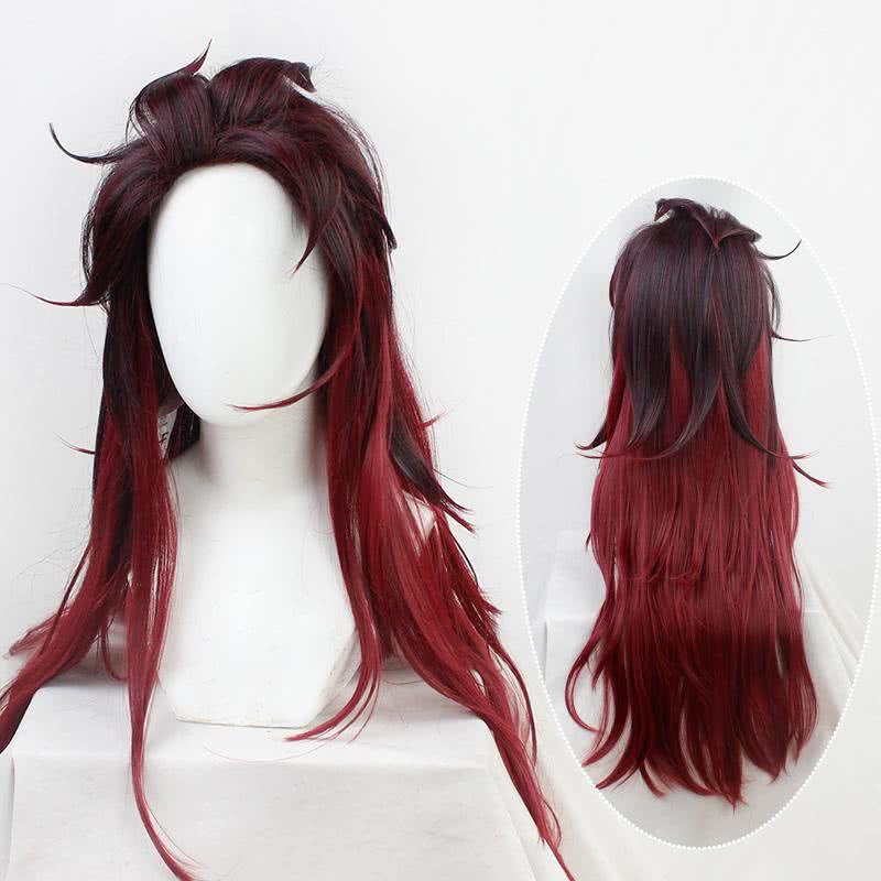 Demon Slayer / Kimetsu no Yaiba Tanjirou Kamado Red Mix Black Long Ponytail Cosplay Wigs - lemailwigs