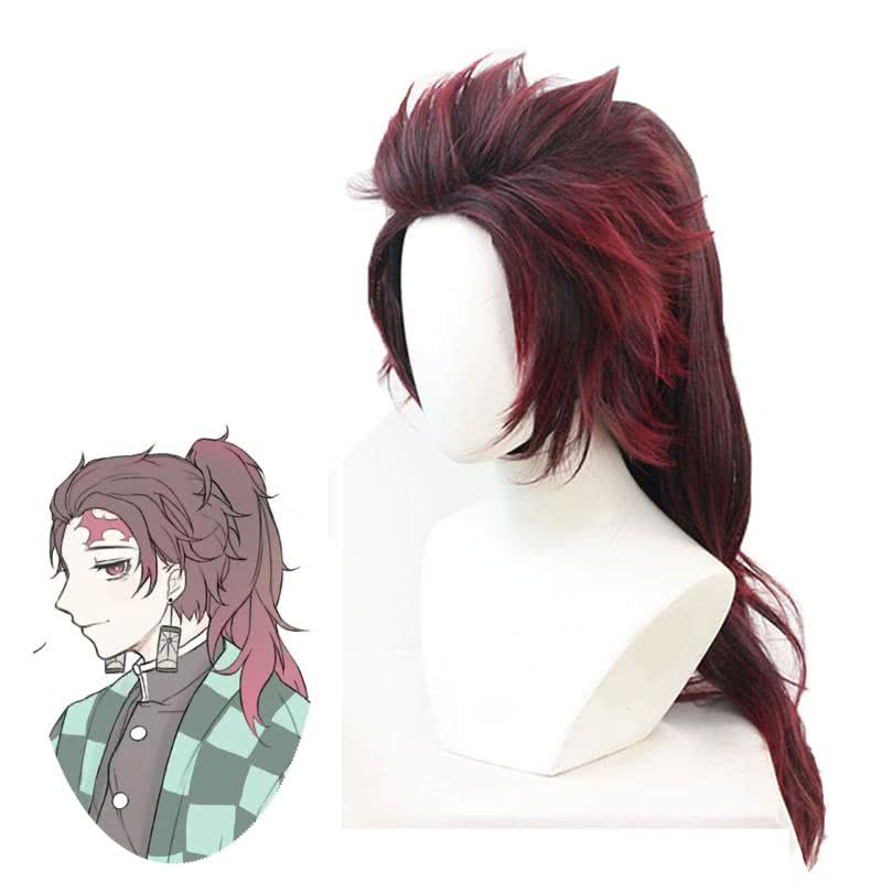 Demon Slayer / Kimetsu no Yaiba Tanjirou Kamado Red Mix Black Long Ponytail Cosplay Wigs - lemailwigs