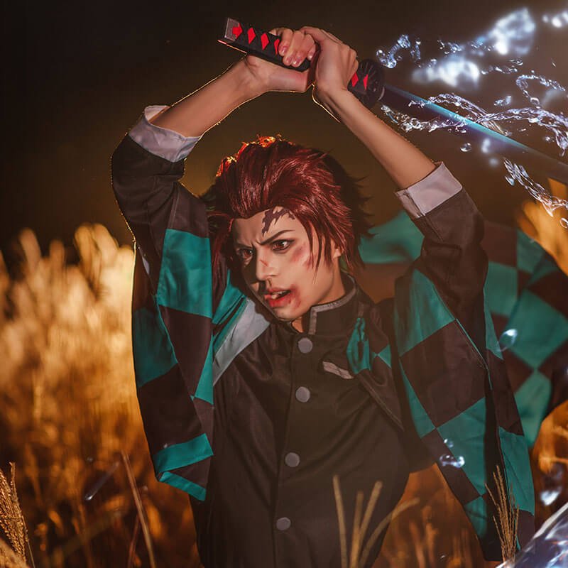 Demon Slayer Kimetsu no Yaiba Tanjirou Kamado Short Wine Red Men Cosplay Wigs - lemailwigs