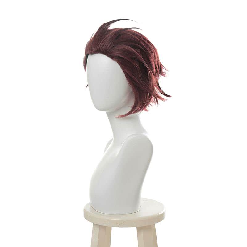 Demon Slayer Kimetsu no Yaiba Tanjirou Kamado Short Wine Red Men Cosplay Wigs - lemailwigs