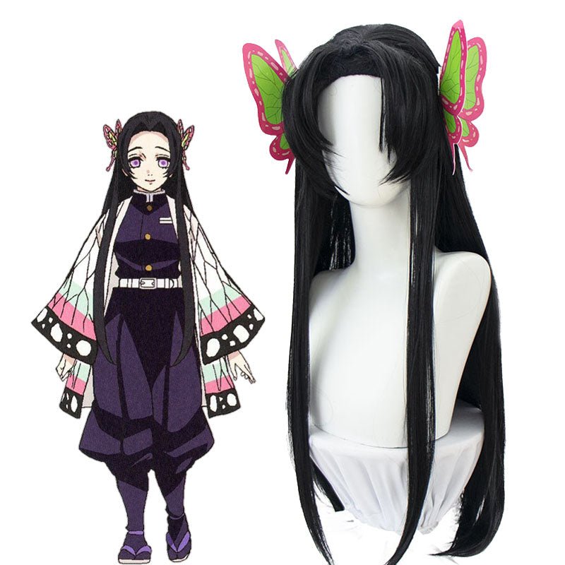 Demon Slayer Kochou Kanae Long Straight Black Cosplay Wig - lemailwigs