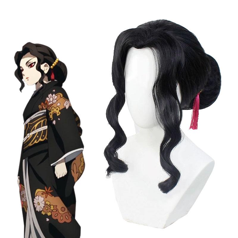Demon Slayer Muzan Kibutsuji Female Black Curly Cosplay Wig - lemailwigs