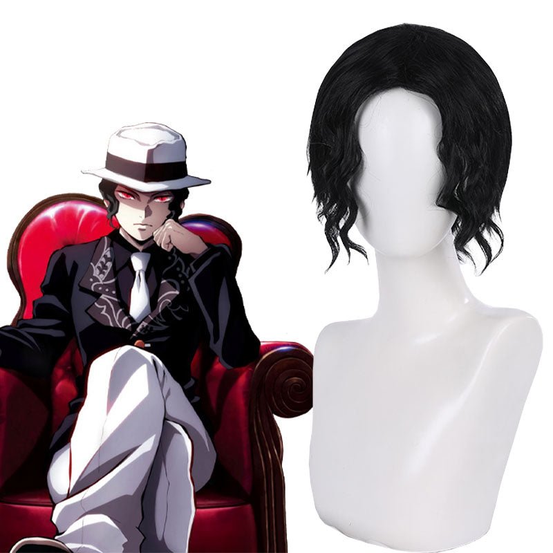 Demon Slayer Muzan Kibutsuji Male Black Curly Cosplay Wig - lemailwigs