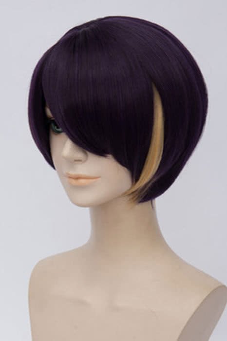 Ensemble Stars Shinobu Sengoku Dark Purple With Yellow Highlight Color Anime Short Straight Cosplay Wigs JF241 - lemailwigs