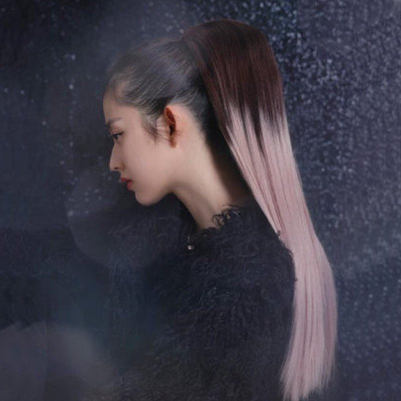 Fashion Long Straight Hair Gradient Pink Ponytail Cosplay Wigs - lemailwigs