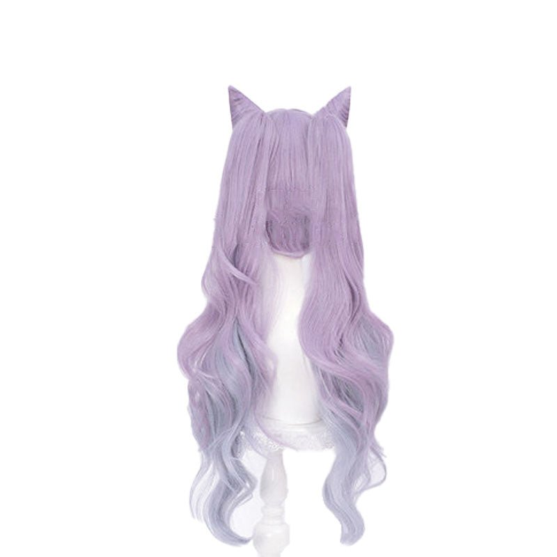 Game Genshin Impact Keqing Long Mixed Purple Ponytail Cosplay Wigs With Ears - lemailwigs