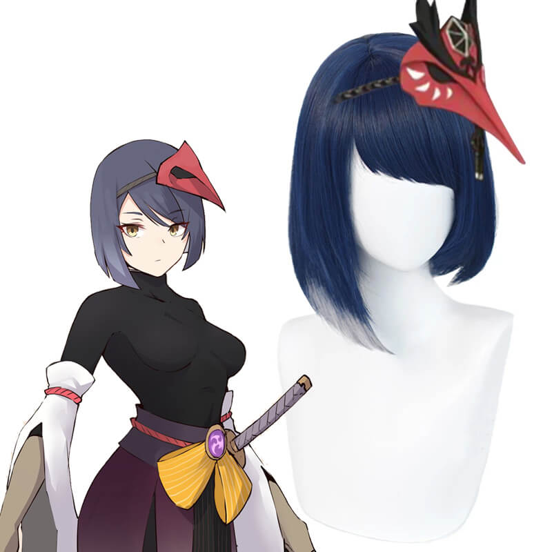 Game Genshin Impact Kujyo Sara Long Straight Blue Cosplay Wigs - lemailwigs