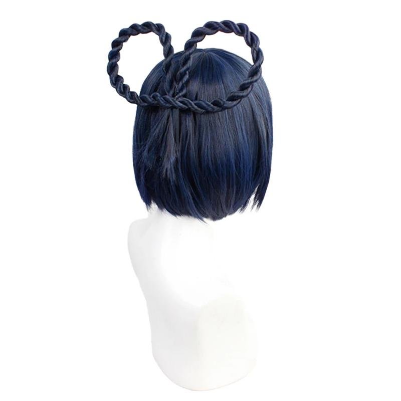 Game Genshin Impact XiangLing Short Dark Blue Braided Cosplay Wigs - lemailwigs